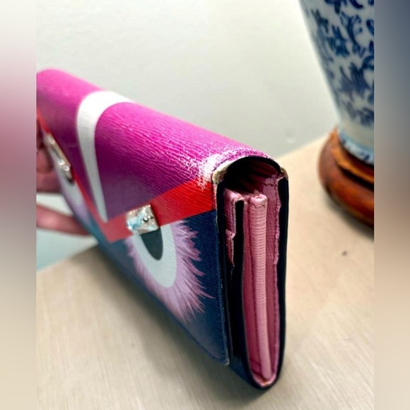 SOLD FENDI BAG BUGS Monster Long Bifold Wallet Purse Leather Pink/Purple - Picture 4 of 9